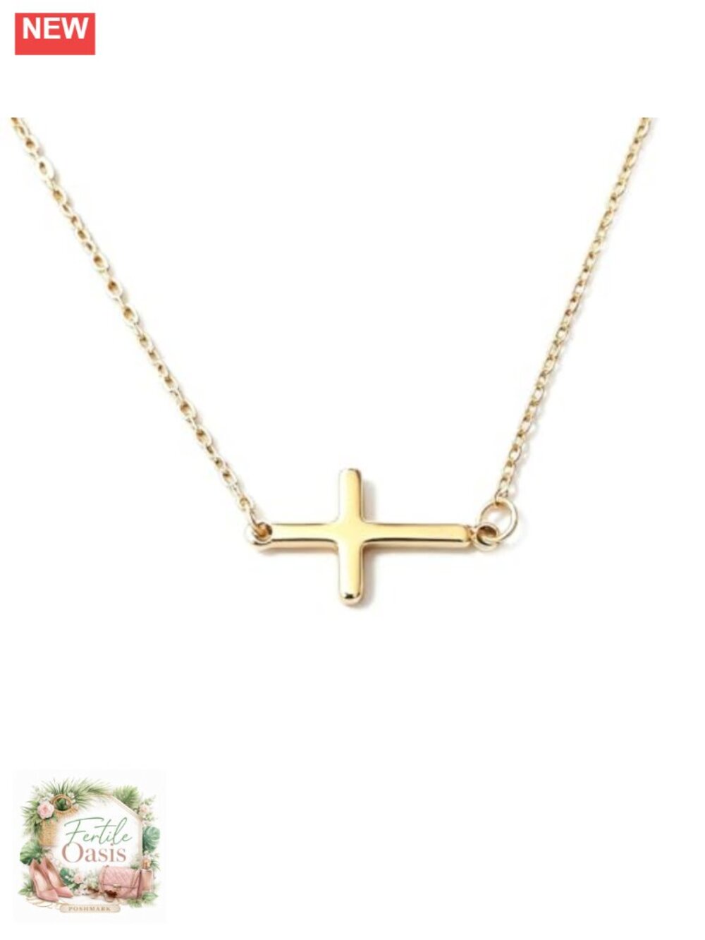 Sideways Gold Cross Pendant Necklace Dainty Minimalist Waterproof Stainless